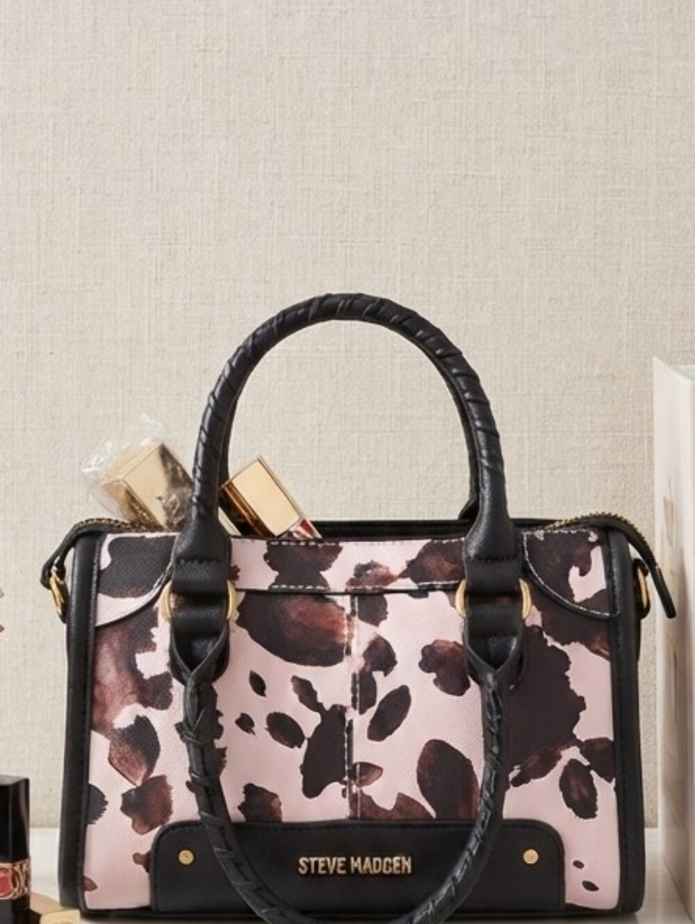 Steve Madden Pink and Black Animal Print Crossbody Bag
